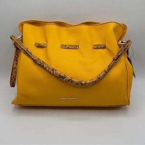 Badgley Mischka Yellow Tote With Snake Skin Print Detail MSRP $149